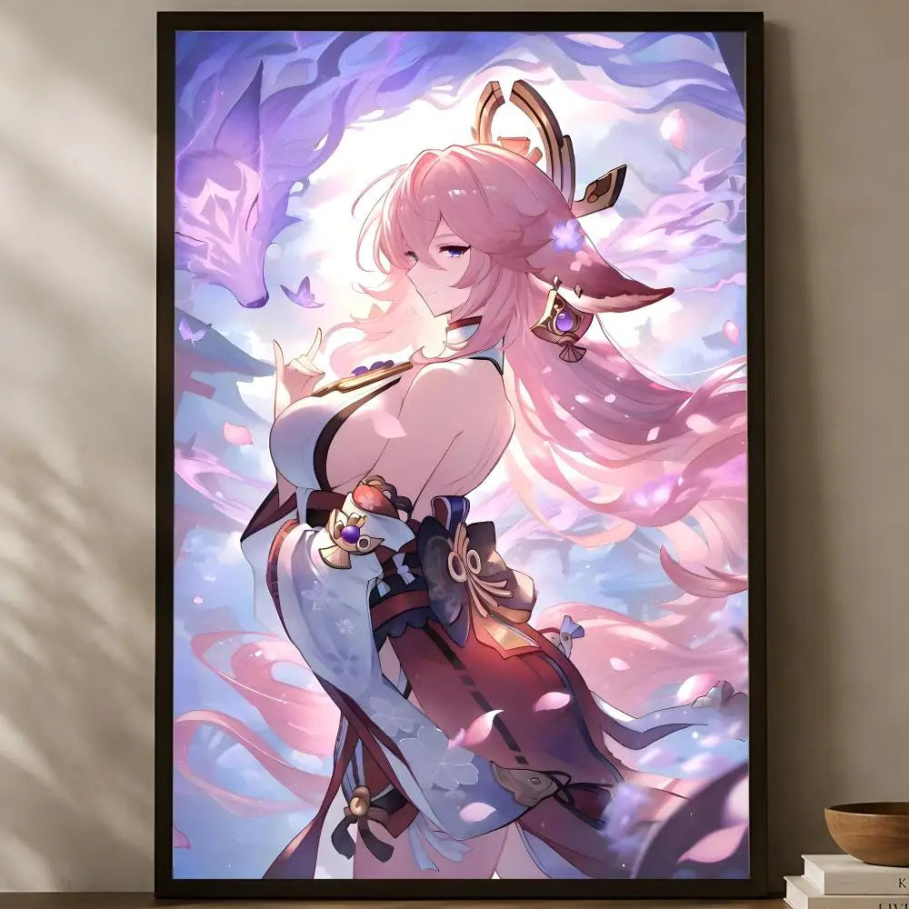 Yae Miko Self-Stick HD Wall Poster – Waterproof Anime Decor Wall Art Poster Axl White06 60X90cmNoframe