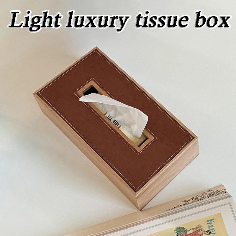 Luxury Wooden & Leather Tissue Box – Beech Desktop Organizer Tissue Box Organizer Axl