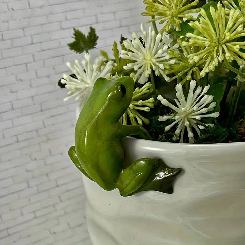 Mini Resin Frog Statue on Flower Pot | Garden & Home Décor Decorative Figurine Axl