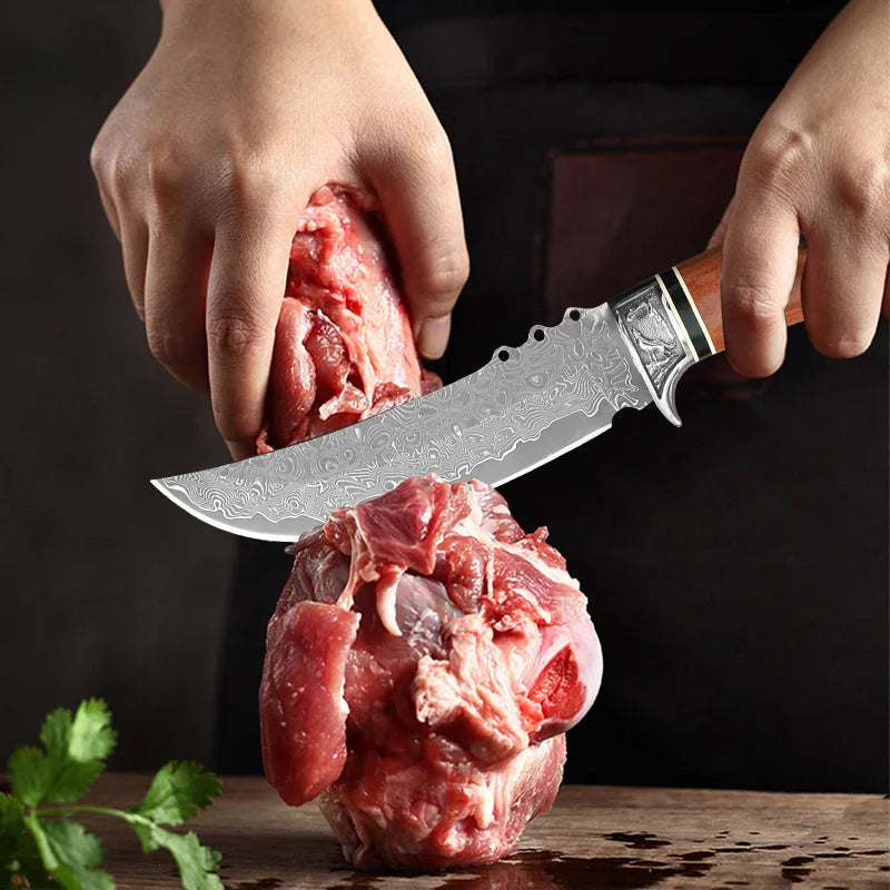 67-Layer Damascus Steel VG10 Boning Knife – Wood Handle Damascus Kitchen Knife Axl