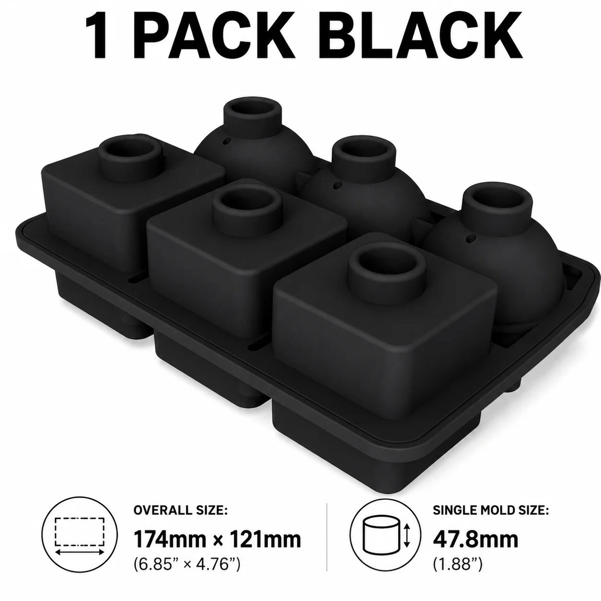 3D Diamond Silicone Ice Cube Tray 6 Cavity – Whiskey & Cocktails Silicone Ice Cube Tray Axl 1 Pack Black