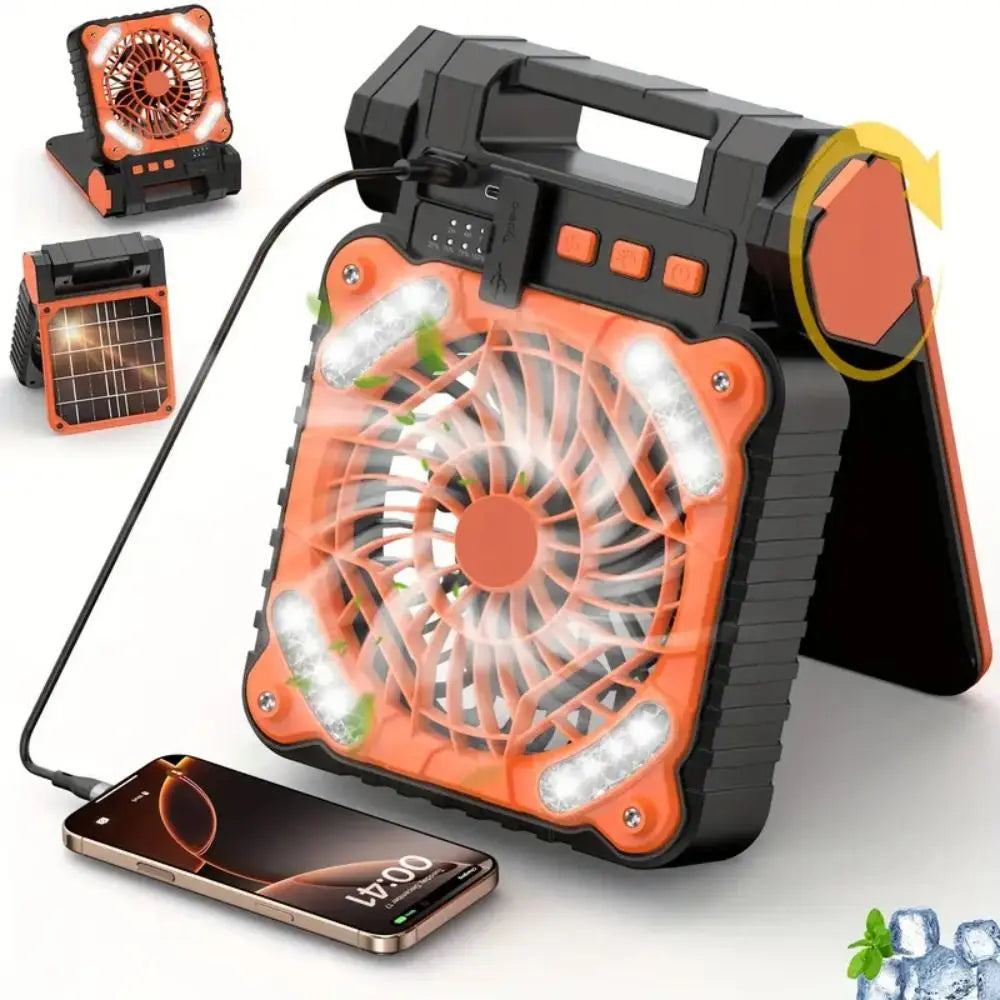 5200mAh Solar Camping Fan with LED Lantern & Sleep Timer Solar Camping Fan Axl
