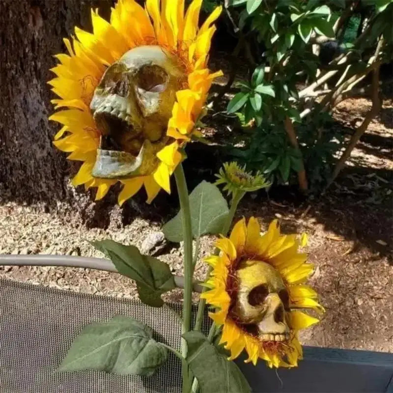 Skeleton Sunflower Halloween Garden Stake – Skull Yard Decor Halloween Garden Stake Axl