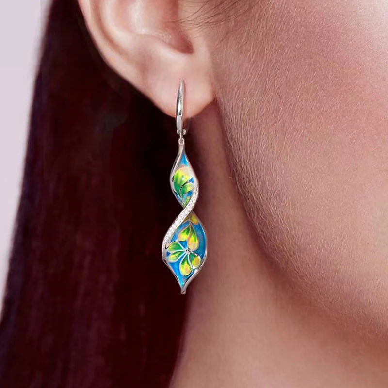 Huitan Twisty Flower Drop Earrings – CZ Sparkling Women's Jewelry Drop Earrings Axl