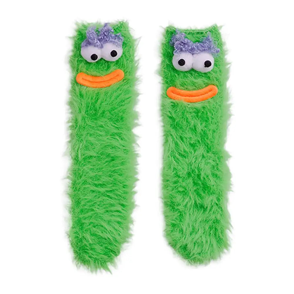 Plush Monster Cartoon Socks – Funny Big Eyes Women's Warm Socks Novelty Crew Socks Axl green M