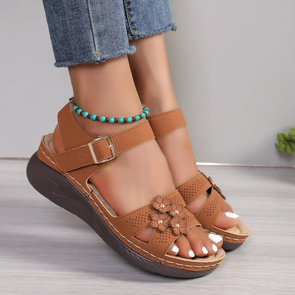 YBQJOO Women's Wide-Toe Wedge Sandals | Soft Sole Beach Shoes Women's Wedge Sandals Axl