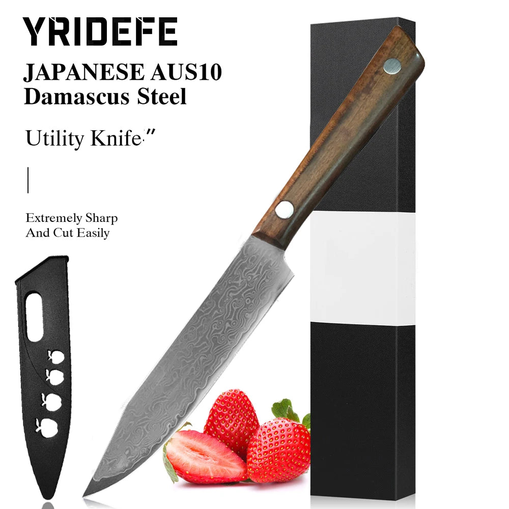 Forged Damascus Chef Knife – Wood Handle & Sleeve | 12cm Blade Damascus Chef Knife Axl