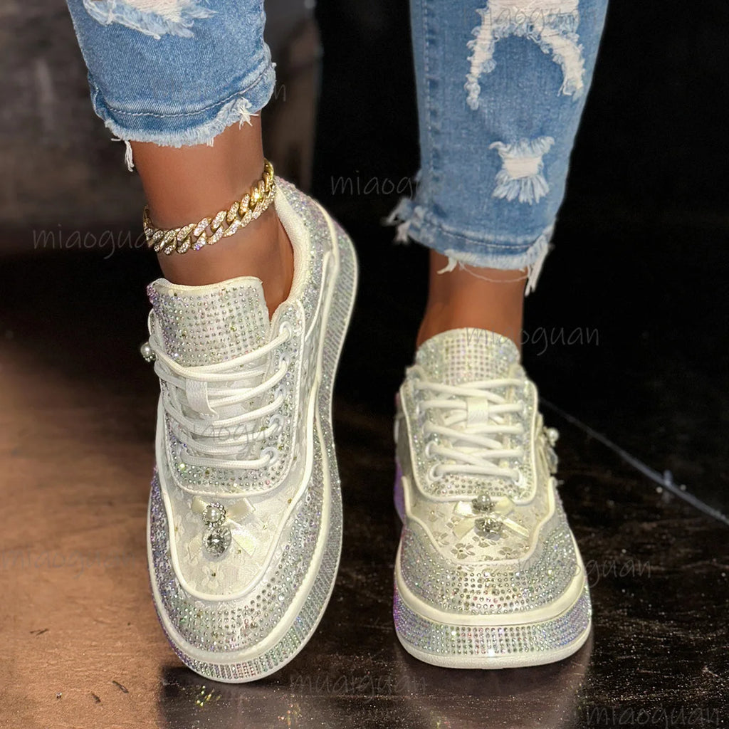 Women's Rhinestone Platform Sneakers – Plus Size Bling Shoes Platform Sneakers Axl
