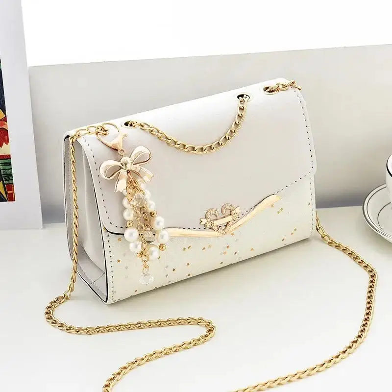 Women's Sequin PU Leather Shoulder Bag with Tassel | Crossbody Shoulder Crossbody Bag Axl white