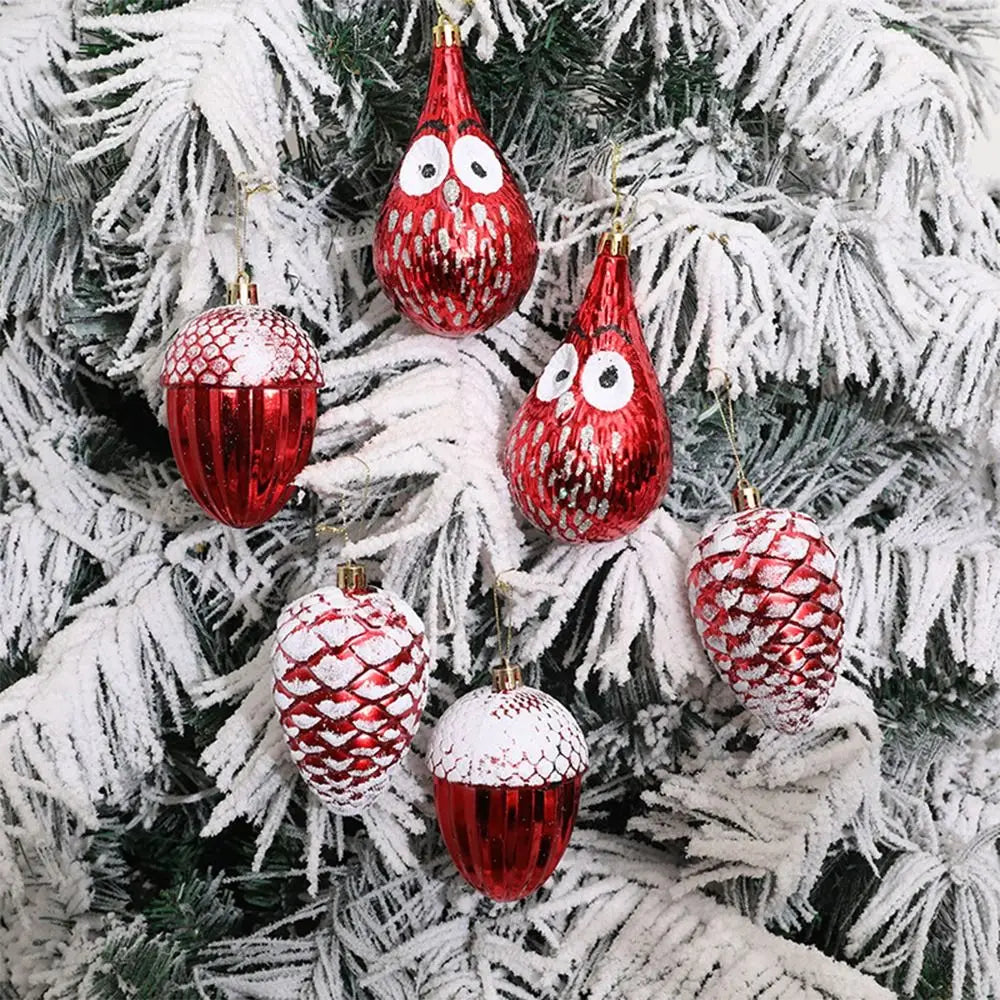 Red Electroplated Christmas Ornaments – Pinecone, Acorn & Owl Christmas Tree Ornament Axl