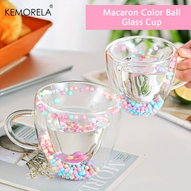 KEMORELA Double Wall Glass Coffee Mug – Colored Balls & Handle Glass Coffee Mug Axl