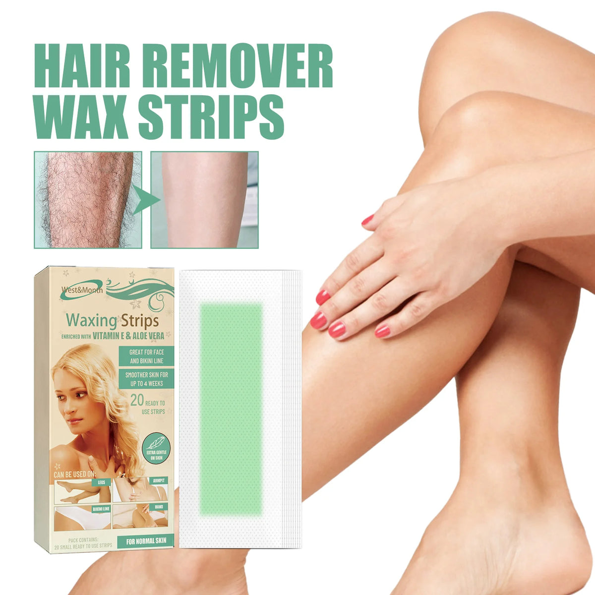 WEST MONTH Beeswax Wax Strips – 20pc Hair Removal Kit Hair Removal Strips Axl