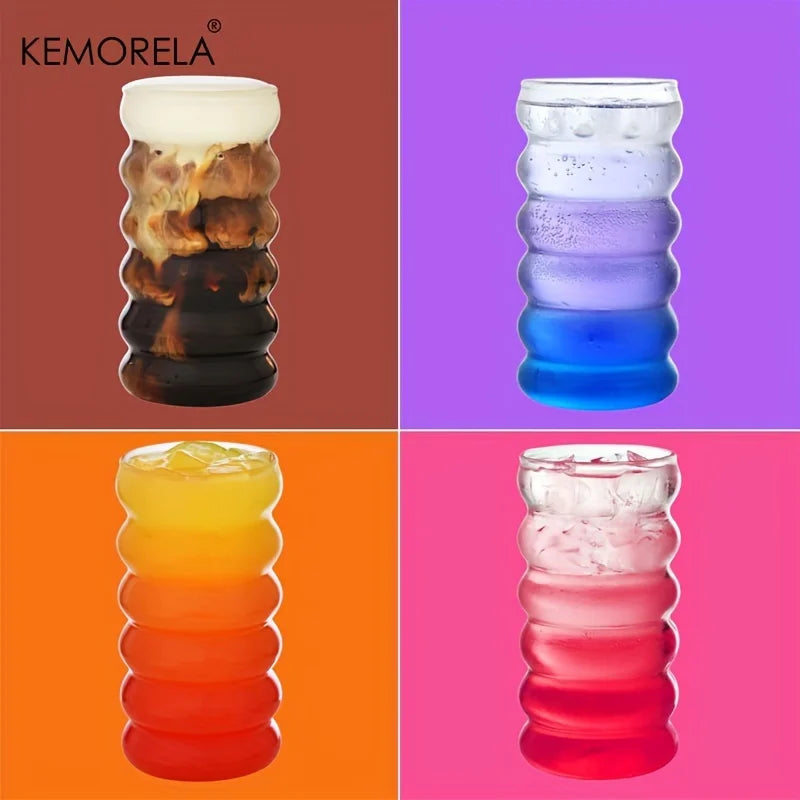 500ml Wave Ripple Drinking Glasses with Straws | Set of 1–4 Drinking Glass Set Axl