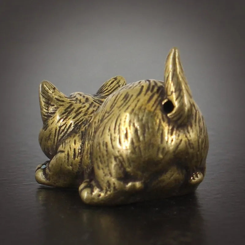 Brass Cat Figurine – Retro Kitty Desktop Ornament & Tea Pet Brass Cat Figurine Axl