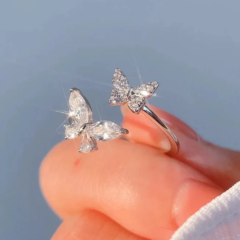 Huitan Butterfly Opening Ring Women – Silver CZ Fashion Jewelry Fashion Ring Axl T0342 resizable