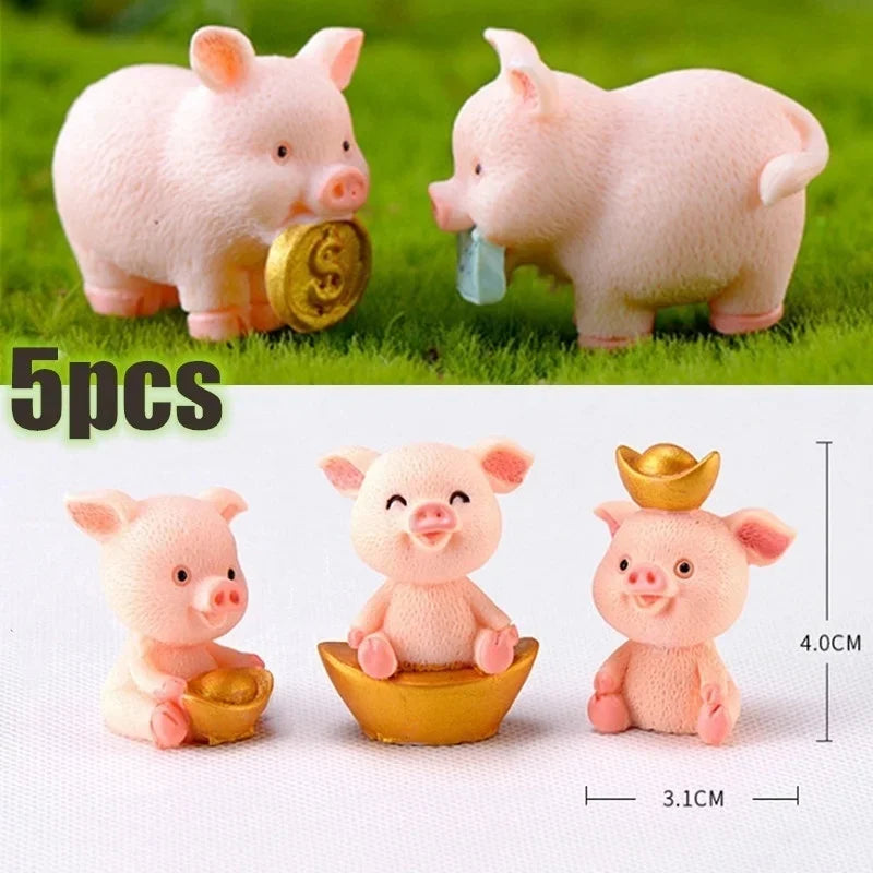 Mini Pig Family Resin Figurines – 5pc Miniature Garden Decor Miniature Resin Figurine Axl
