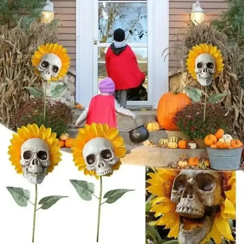 Skeleton Sunflower Halloween Garden Stake – Skull Yard Decor Halloween Garden Stake Axl