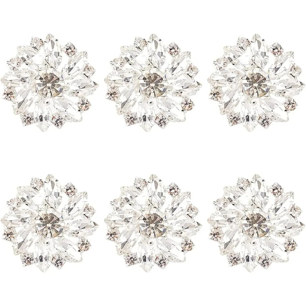 6-Pack 26.5mm Flower Brass Rhinestone Shank Buttons – Crystal Silver Rhinestone Shank Buttons Axl