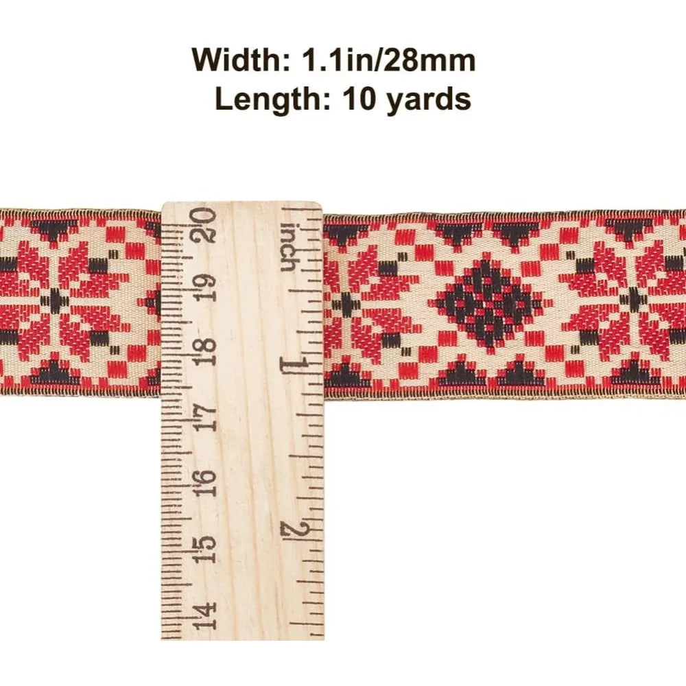 Ethnic Jacquard Tyrolean Ribbon Red Floral 32mm – 10 Yards Craft Ribbon Trim Axl