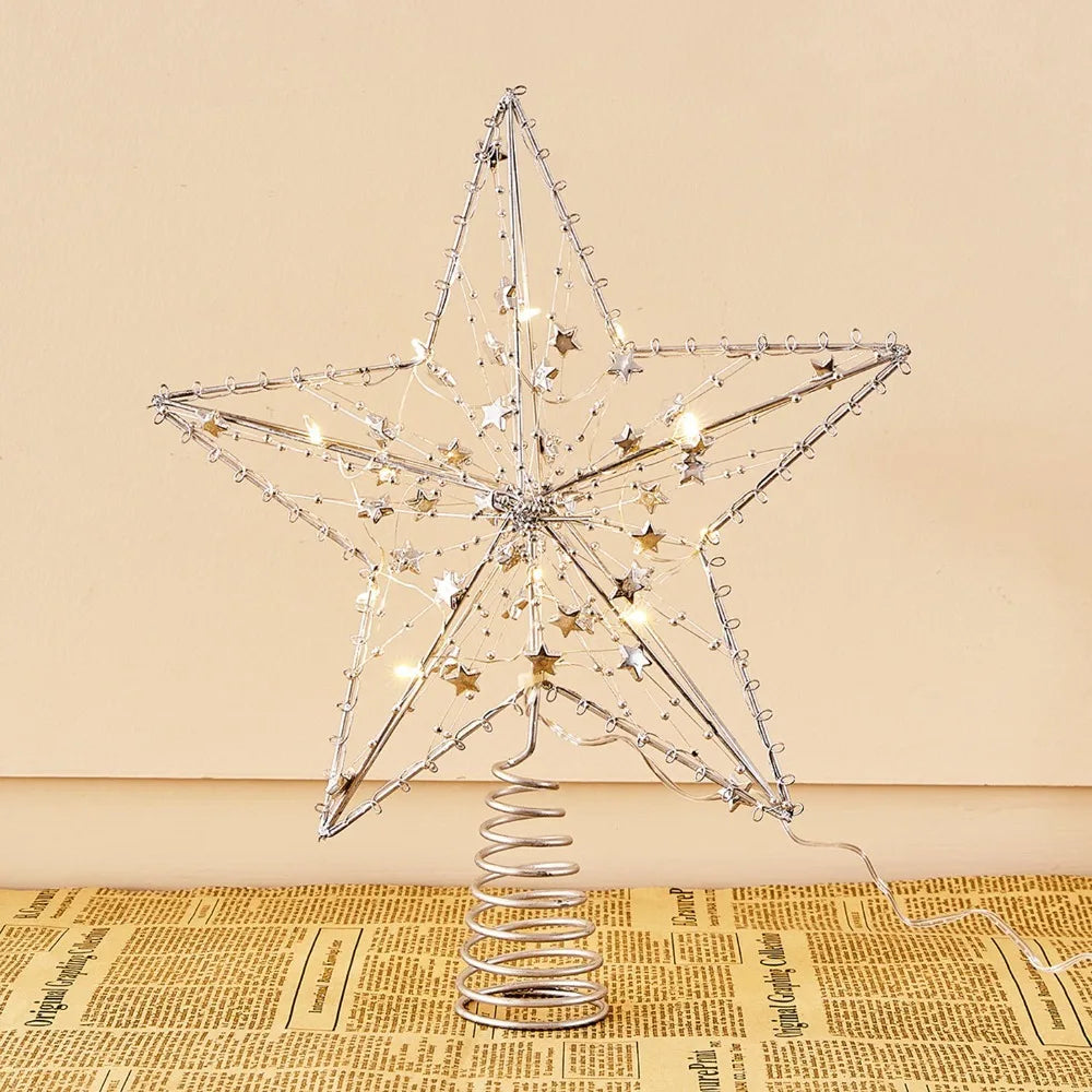 LED Pearl Wire Star Christmas Tree Topper – Gold Iron, 10 LEDs Christmas Tree Topper Axl 6
