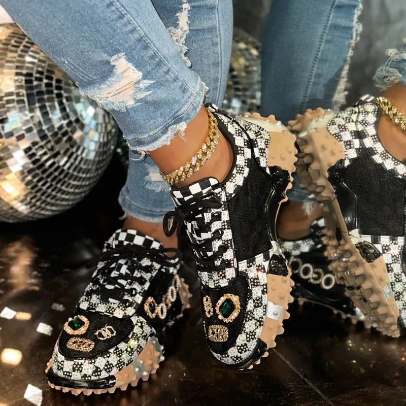 YEAE Rhinestone Women's Sneakers – Luxury Diamond Casual Shoes Women's Sneakers Axl