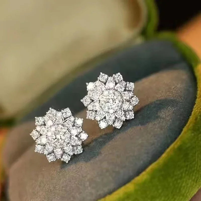 Huitan Flower CZ Stud Earrings – Dazzling Crystal Women's Studs CZ Stud Earrings Axl