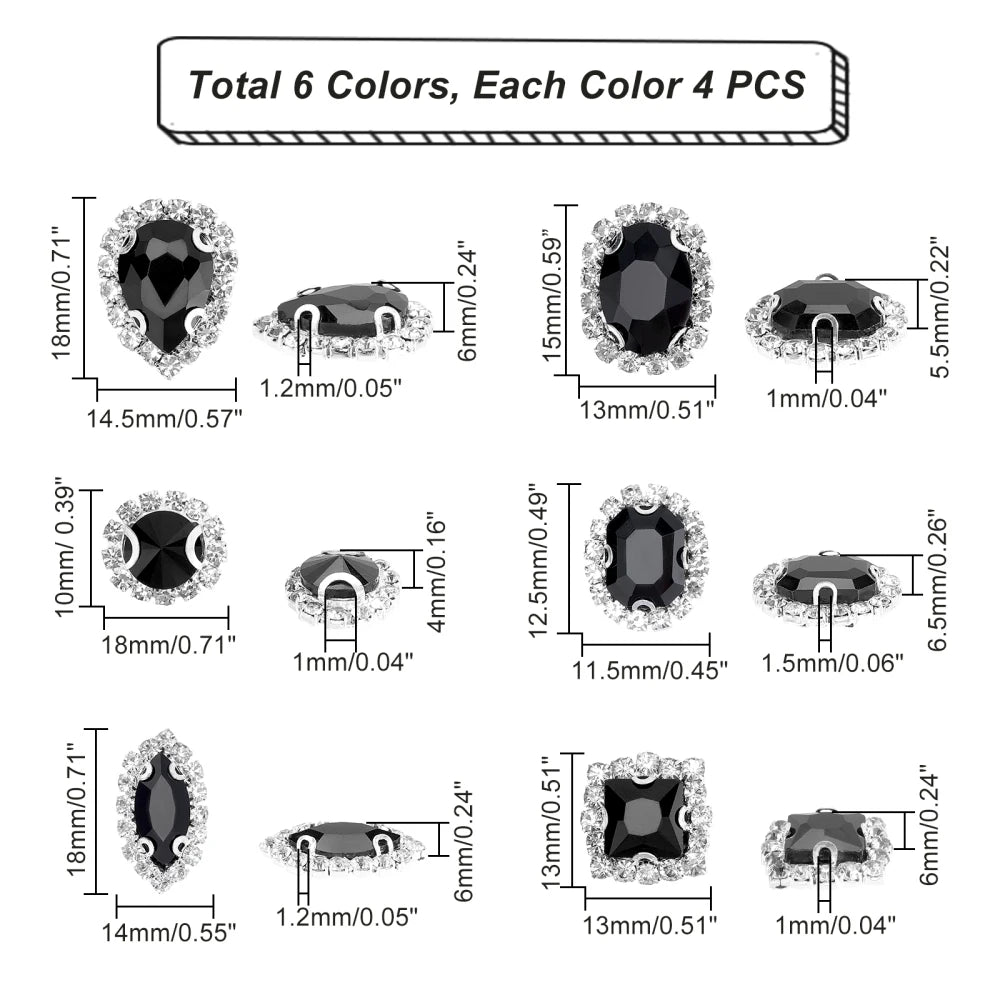 94 Pcs Teardrop Glass Rhinestones – 6 Sizes, Pointed Back Gems Craft Rhinestone Set Axl AECH04-00229