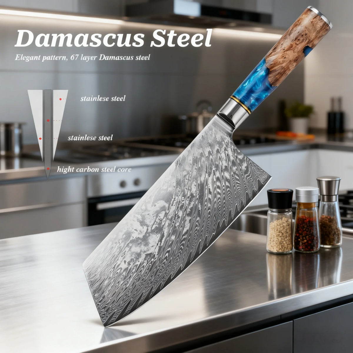 67-Layer Damascus Steel Kitchen Knife Set – Chef & Santoku Kitchen Knife Set Axl