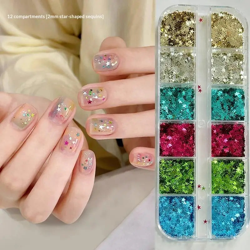 12-Grid Star Sequin 3D Nail Art Charms – DIY Manicure Decor Nail Art Charms Axl