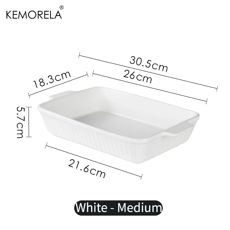 KEMORELA Ceramic Baking Dish – 3 Sizes, Handles, Oven Safe Ceramic Baking Dish Axl White M