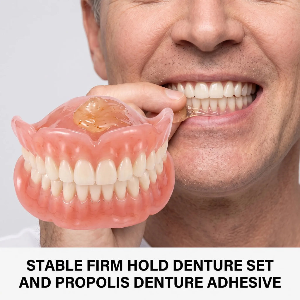 Full Set Silicone Dentures + Propolis Adhesive Cream | Natural Fit Denture Set Axl