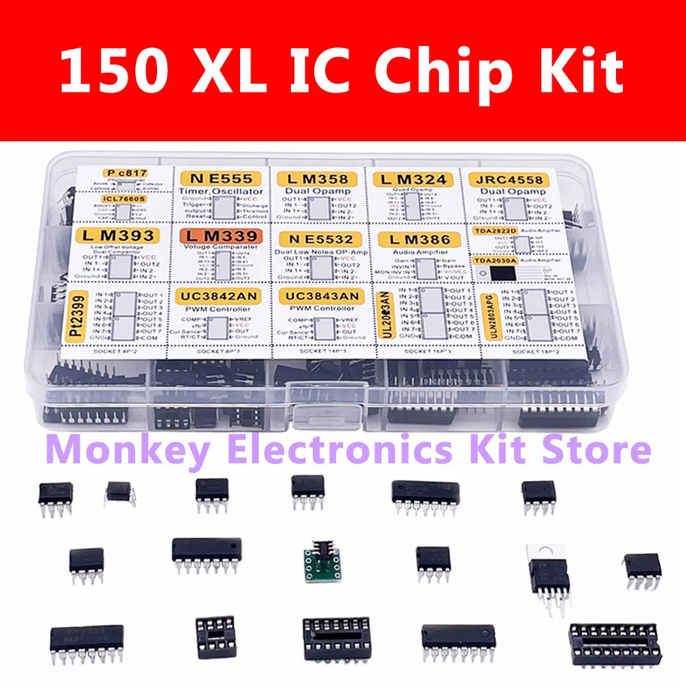 150 Pcs DIP IC Chip Assortment – LM358 NE555 LM393 & More IC Chip Assortment Axl