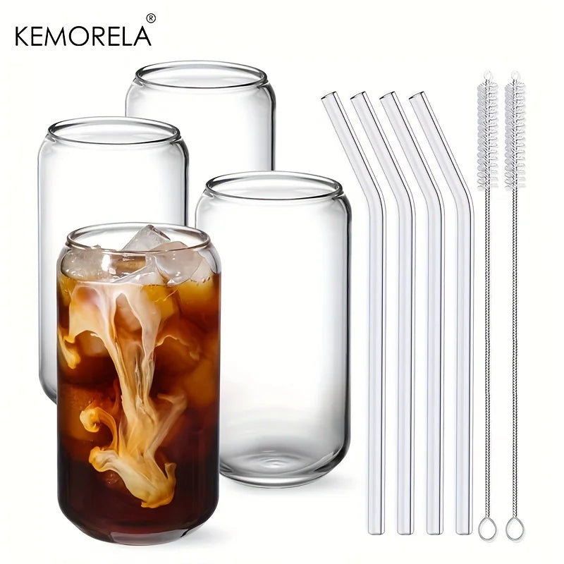 KEMORELA Glass Cup with Lid & Straw – Bubble Tea Mug Set Glass Drinkware Set Axl