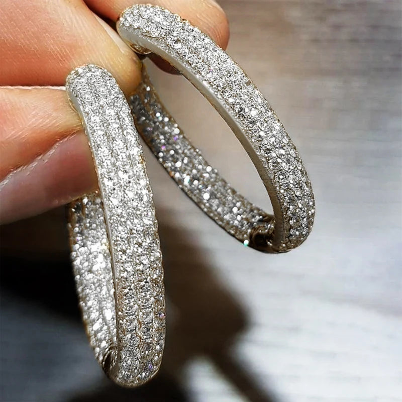 Huitan CZ Hoop Earrings – Sparkling Circle Silver & Gold CZ Hoop Earrings Axl E3623