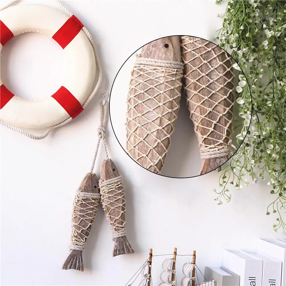Hand-Carved Wood Fish Wall Sculpture – Nautical Decor Set of 2 Wood Wall Sculpture Axl