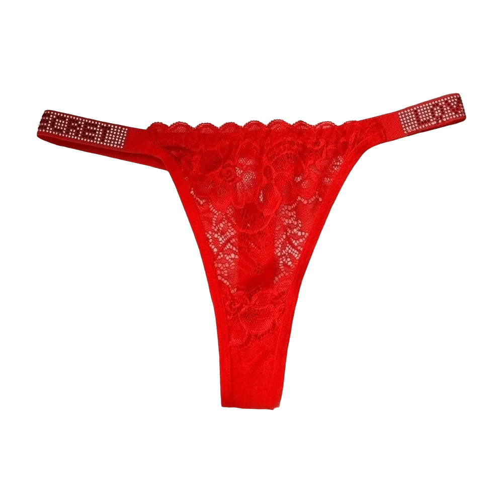 Women's Lace Thong Panties – Seamless Mid-Rise T-Back Lace Thong Panties Axl Red 1XL 1pc