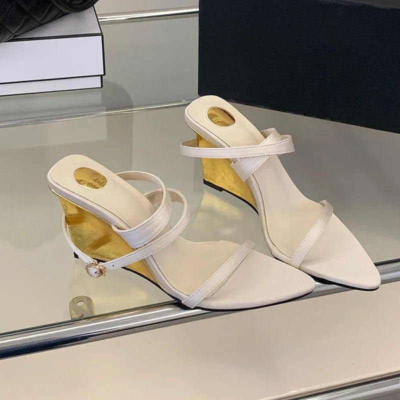 Women's Wedge Sandals – Ankle Strap High Heel Party Shoes Wedge Sandals Axl Beige 36