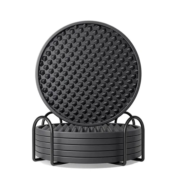 Silicone Drink Coasters Set of 6 with Holder | Dishwasher Safe Drink Coaster Set Axl Black 10cm