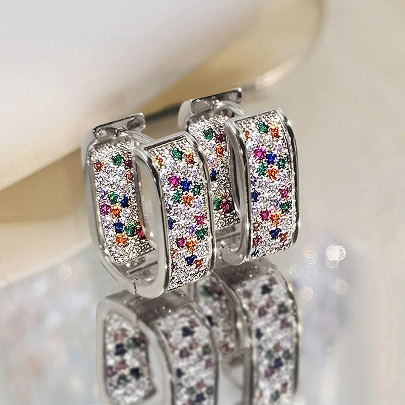 Huitan Women's Colorful CZ Hoop Earrings | Sparkling Fashion Jewelry Hoop Earrings Axl E5322