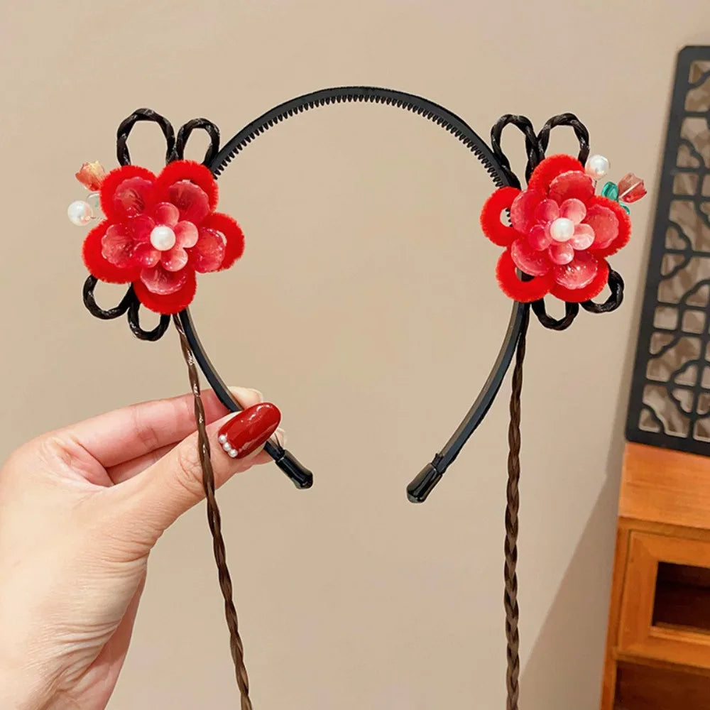 Girls Flower Braid Wig Headband – Chinese Style Hair Accessory