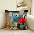 Cartoon Blue Mouse Linen Cushion Cover – Sofa & Bedroom Decor Decorative Cushion Cover Axl White4 35X35cm