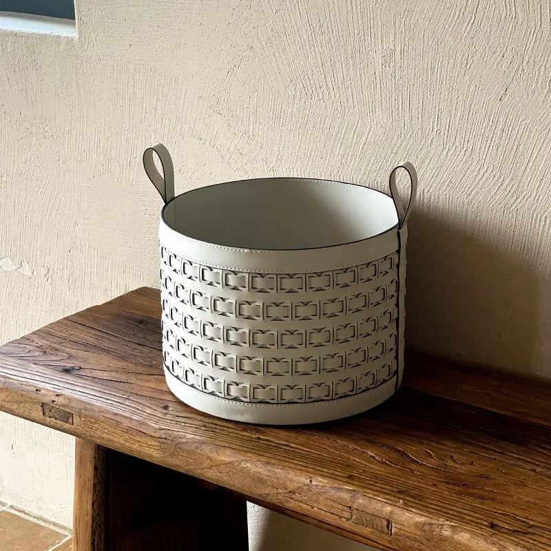 Luxury Leather Storage Basket with Handle | Modern Organizer Leather Storage Basket Axl