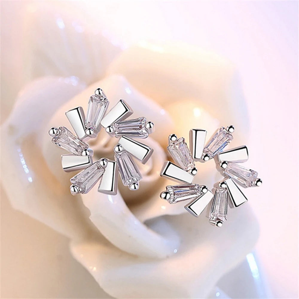 Huitan Cubic Zirconia Silver Stud Earrings – Bridal & Party Stud Earrings Axl