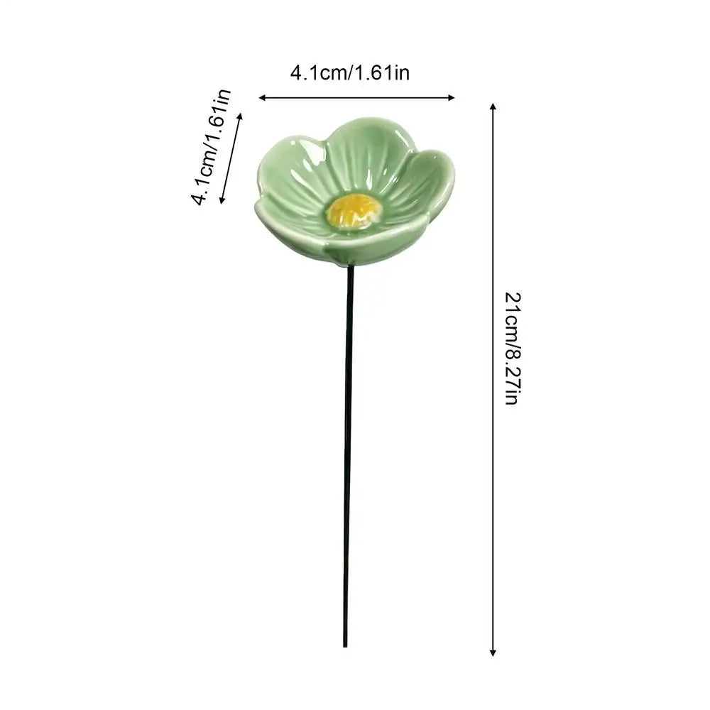 Ceramic Flower Bee Watering Station Garden Stake | Bird Bath Garden Stake Bath Axl Green