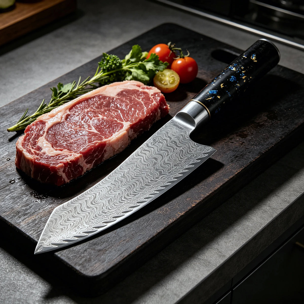 XITUO 7" Damascus Santoku Knife – Carbon Fiber Handle Santoku Kitchen Knife Axl