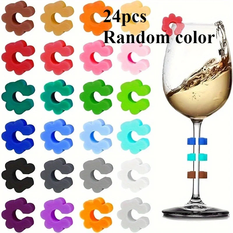 Silicone Wine Glass Markers – Color-Coded Party ID Tags Wine Glass Markers Axl Random Color 24pcs