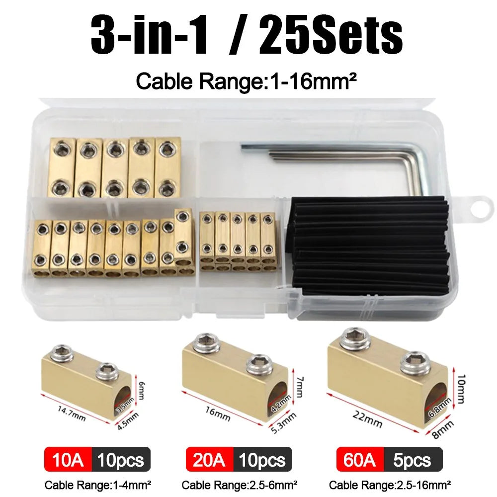 Waterproof Brass Terminal Block Wire Connector 10A 20A 60A Butt Joint Wire Terminal Connector Axl Set1