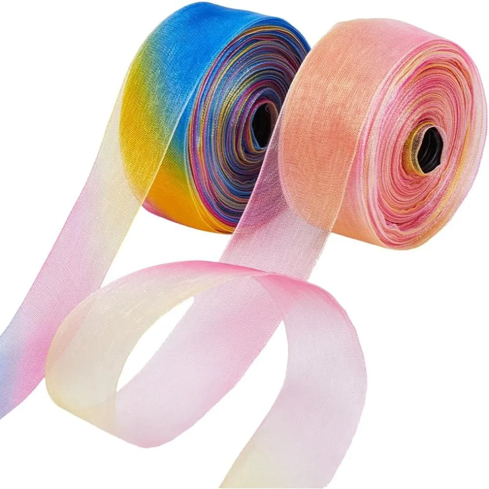 Rainbow Organza Ribbon 2 Rolls – 1 Inch x 50 Yards Sheer Craft Ribbon Axl AECH04-18422