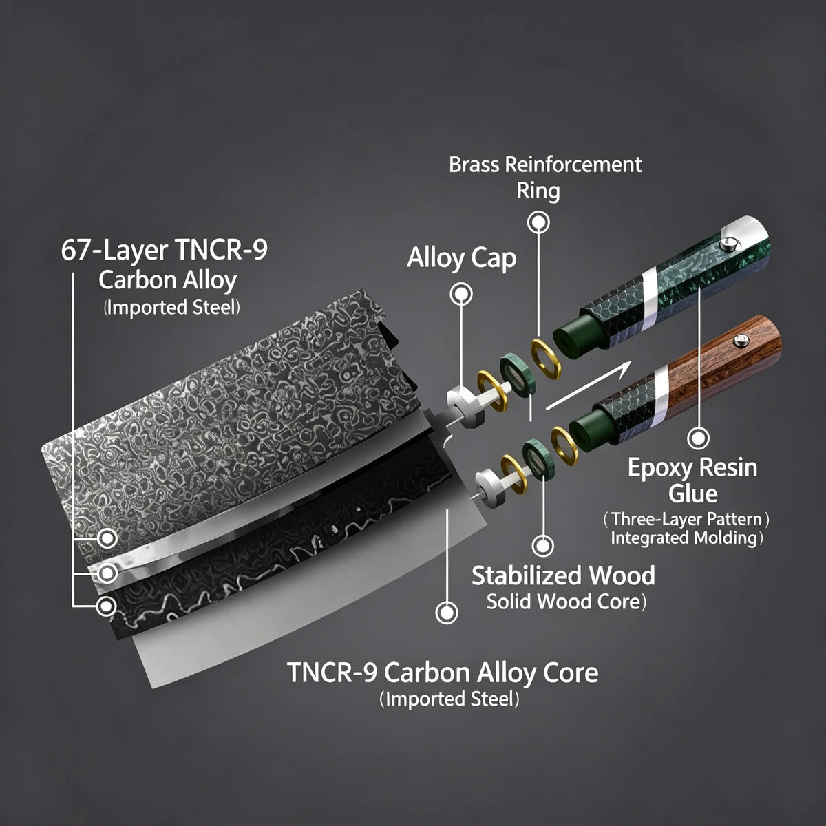 67-Layer Damascus Steel Chef Knife with Solid Wood Handle Damascus Chef Knife Axl