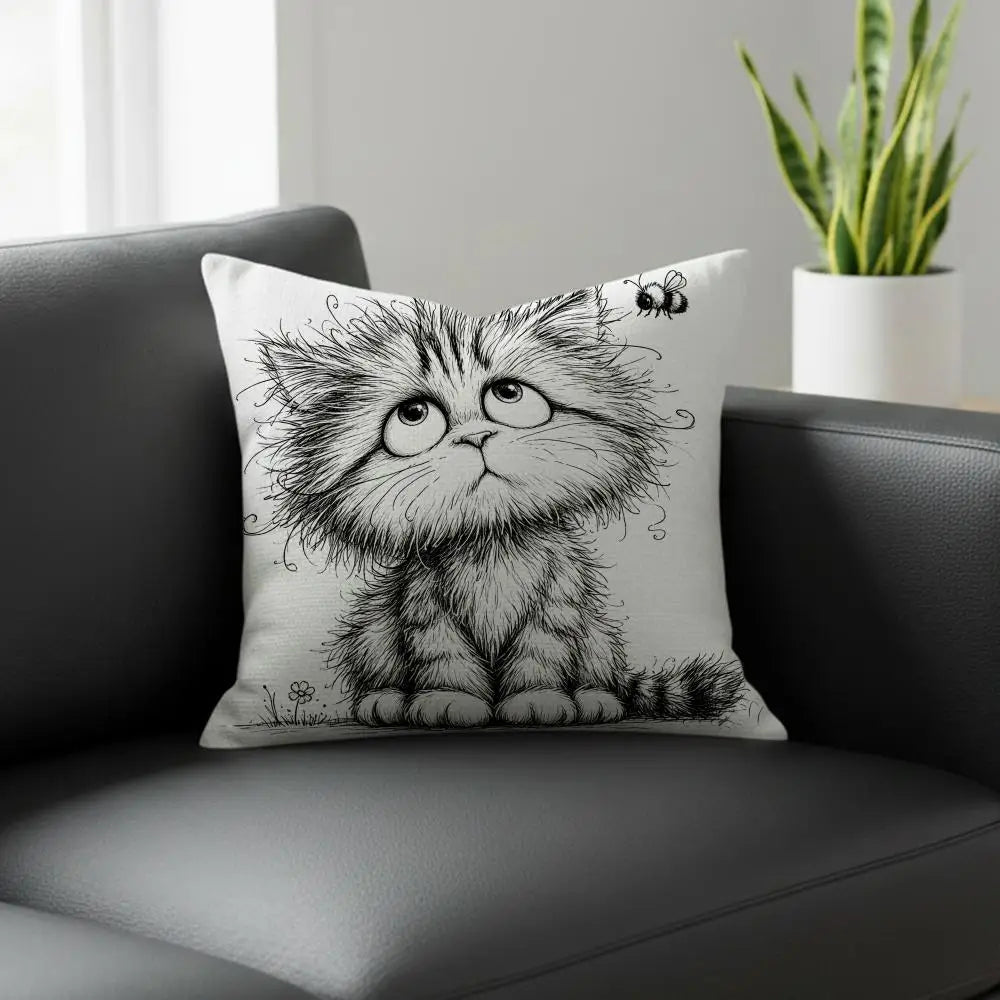 Whimsical Cat Linen Cushion Cover – Sofa, Bed & Chair Decor Decorative Cushion Cover Axl White8 30X30cm